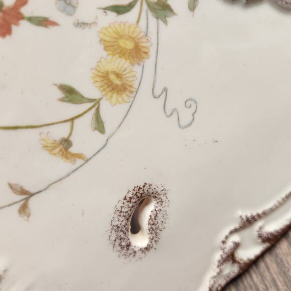 Royal Bonn Germany Pierced Vanity Tray 11” Floral Gilt Corset Stay Holder - Picture 7 of 11